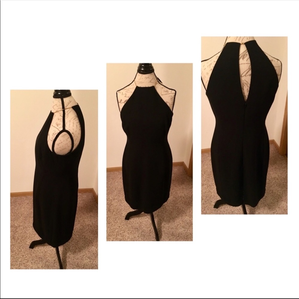 Black halter dress with gold accent